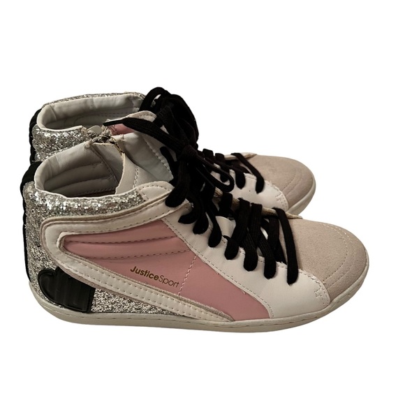 Justice Sport Hi Top Sneakers With Silver Sequins NWT Size 6 - Picture 3 of 10